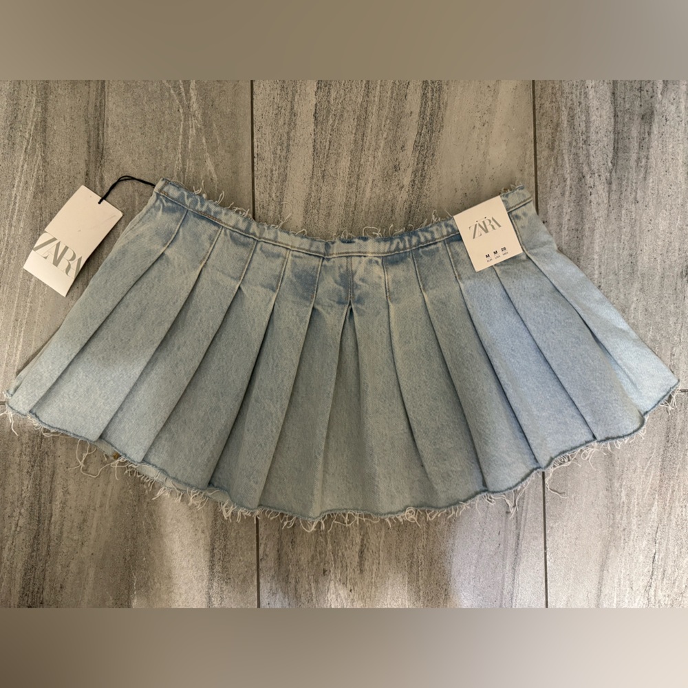 ZARA Denim Pleated Skirt